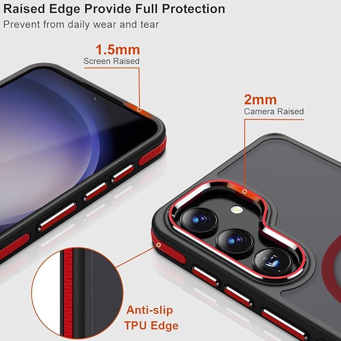 MALEWOLF Case for Galaxy S23 FE with 3 Modes Stand, Compatible with Magsafe, Color Collision Shockproof Case with Anti-Slip Strip, Matte Translucent Magnetic Case for Galaxy S23 FE (Black/Red)