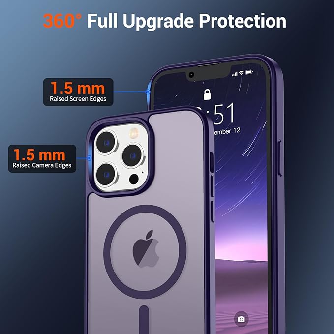SUPFINE Magnetic for iPhone 12 Pro Max Case (Compatible with MagSafe) (Military Grade Drop Protection) Translucent Matte Shockproof with Anti-Fingerprint Phone Cover,Dark Purple