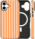 Magnetic for iPhone 16 Case Cute Stripes Phone Case, Shockproof Slim TPU and Hard PC Protective Phone Cover Compatible with MagSafe Designed for Women Girls, Orange