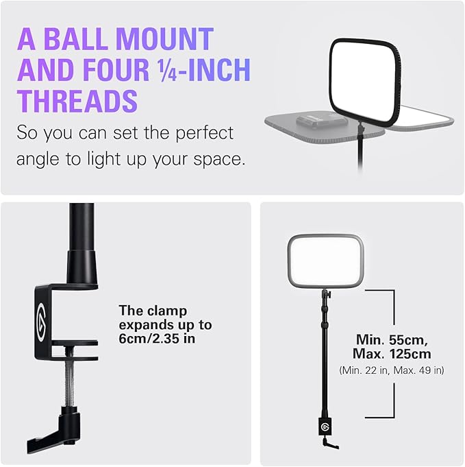 Elgato Key Light - Professional 2800 lumens Studio Light with Desk clamp for Streaming, Recording and Video Conferencing, Temperature and Brightness app-Adjustable on Mac, PC, iOS, Android