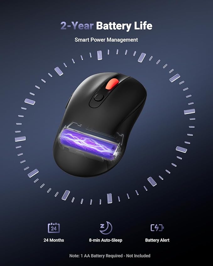 wegear USB Wireless Mouse for Laptop PC Mac, 2.4GHz Cordless Mouse with 6 Buttons, 5-Level Adjustable 4000 DPI, Ergonomic Portable Optical Computer Mice, 24-Month Battery Life -Black