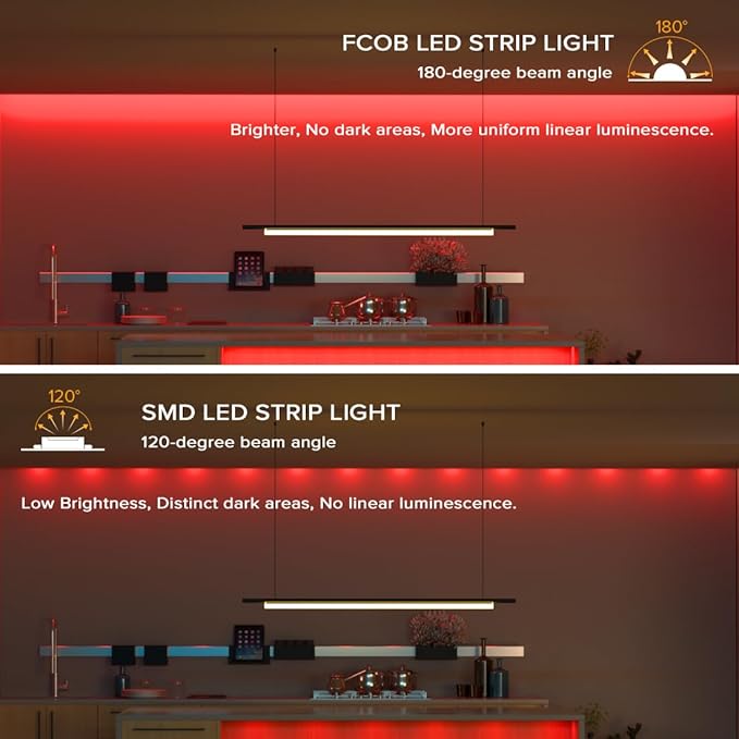 BTF-LIGHTING FCOB COB 3mm Width UL Listed Super Narrow Flexible Uniform LED Strip Light Red Color 16.4FT DC12V CRI 90+ Dimmable LED Ribbon for Kitchen Home Indoor Decor(No Adapter or Controller)
