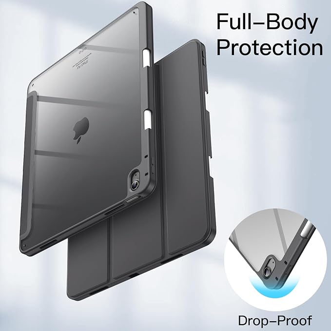 JETech Case for iPad Air 13-Inch M4/M3/M2 (2026/2025/2024) with Pencil Holder, Clear Transparent Back Shell Slim Stand Shockproof Tablet Cover, Auto Wake/Sleep (Space Gray)