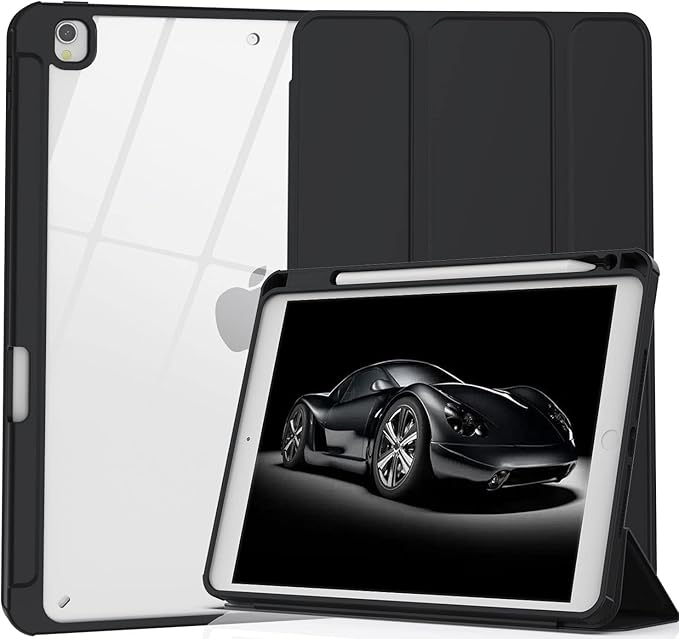 Case for iPad 9th / 8th / 7th Generation (2021/2020 / 2019), for iPad 10.2 Inch Protetive Case with Pencil Holder, Stand Tablet Clear Back Cover, Auto Sleep/Wake - Black