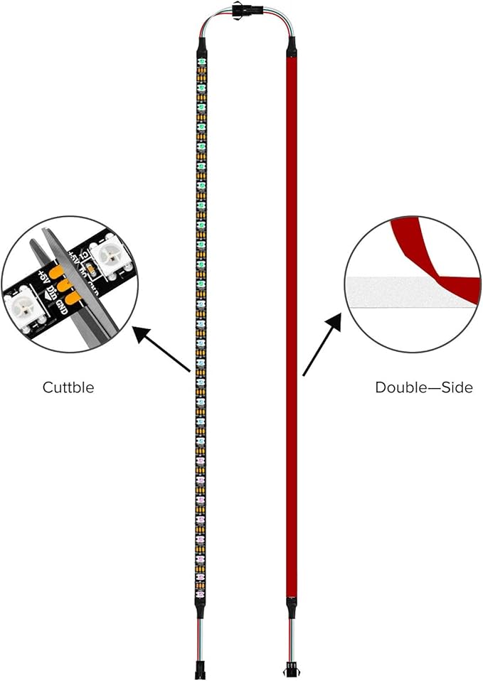 BTF-LIGHTING WS2812B IC PC Light Strip 2PCs 19in Individually Addressable for 5V 3Pin LED Headers for Asus Aura, Gigabyte RGB Fusion, MSI Mystic Light
