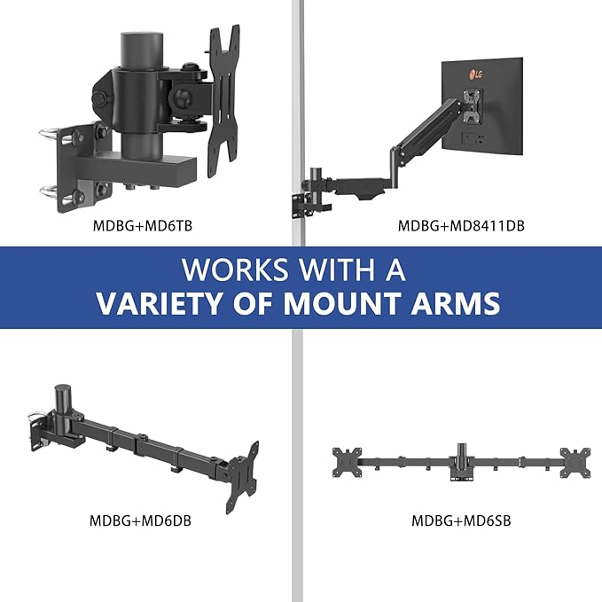 suptek Monitor Bracket Pole Mount Diameter Pole Adjustable Supports 0.8-2.4 Inch, Fits Monitor/TV Screens 13-32 Inch, Load Capacity 22lbs