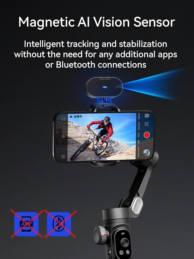 AOCHUAN 3-Axis Gimbal Stabilizer for Smartphone Smart AI XPro Black & B10 Storage Bag & E10 Extension Rod