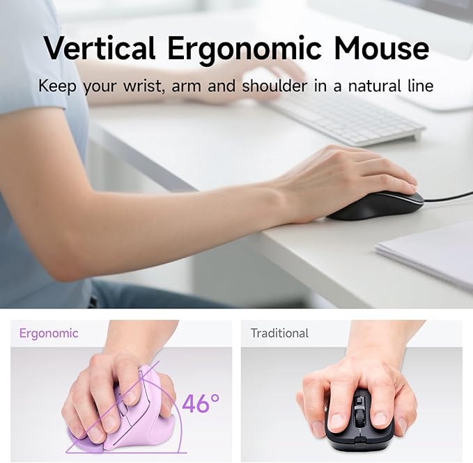 SANWA Wireless Ergonomic Mouse for Large Hands, Silent Click Vertical Mice with Removable Wrist Rest, 1000-4000 DPI, 3-Device (2.4G + 2 Bluetooth 5.4), Compatible with Mac, Windows, Laptop, PC, Purple