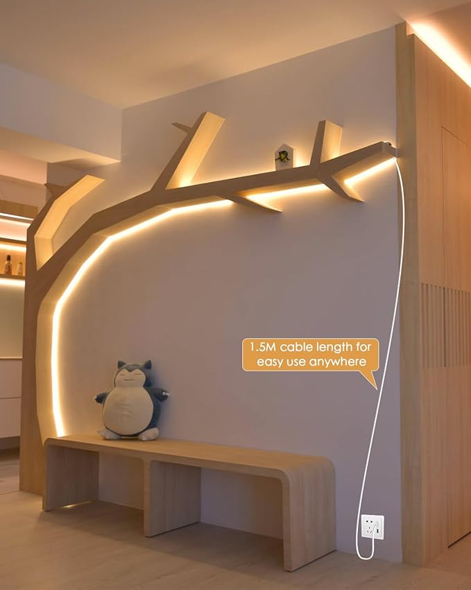Aclorol COB LED Strip Lights USB Powered 6.56FT 640Leds Warm White 3000K TV LED Backlight 5V Dimmable COB Flexible Light with 1.5M USB Cable for Monitor Dispalay Stairs Bedroom DIY Projects CRI85+