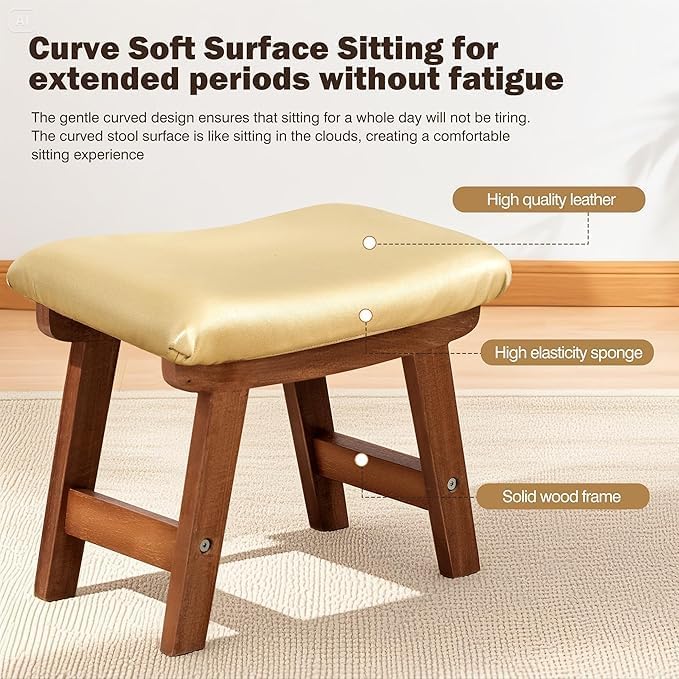 Sosola Foot Stool with Leather Cover,Foot Rest Made of Wooden for Couch,Bench,Sofa,Under Office Desk (Golden)