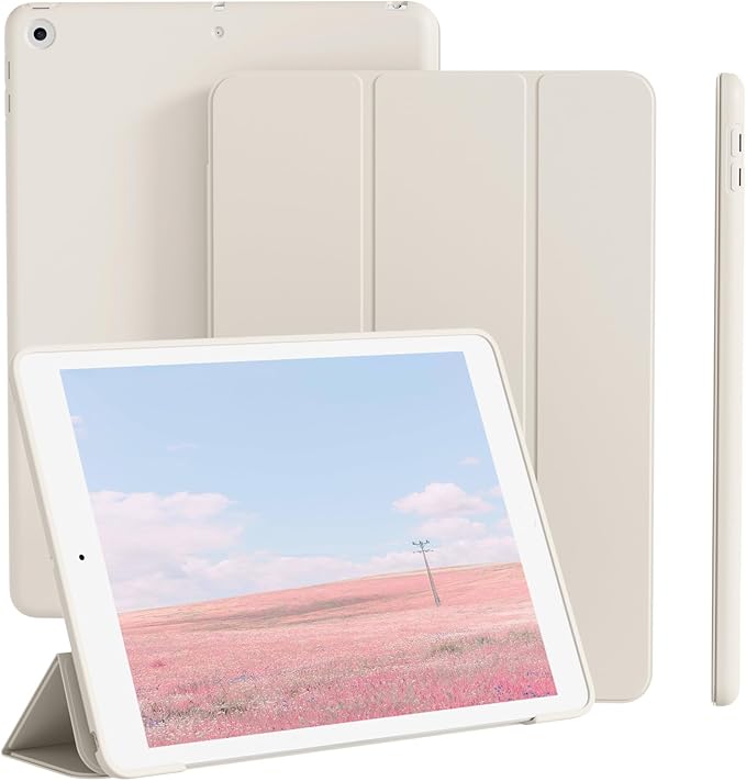 Smart Case for iPad 10.2 Inch 2021/2020/2019, for iPad 9th/8th/7th Generation Without Pencil Holder, Shockproof Cover with Soft TPU Back, Thin& Lightweight, Auto Sleep/Wake, White Cream