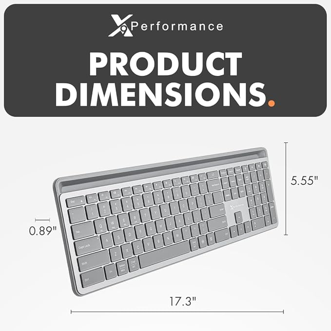 X9 Full-Size Bluetooth Keyboard with Phone Holder – Backlit Wireless Keyboard, Switch Multi-Device, Slim, Quiet, Rechargeable, w/Copilot AI for PC, Mac, iOS & Android (Silver)