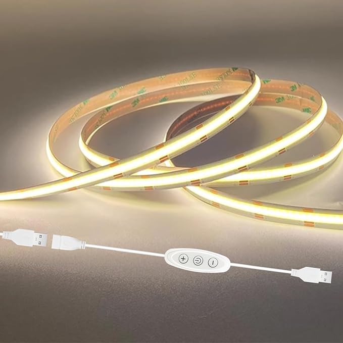 COB LED Strip Lights Natural White 4000K CRI 92+ Even Lighting Short 5V Dimmable Flexible Cuttable 6ft with Dimmer Switch for Desk Cabinet Home Office DIY Project Decoration