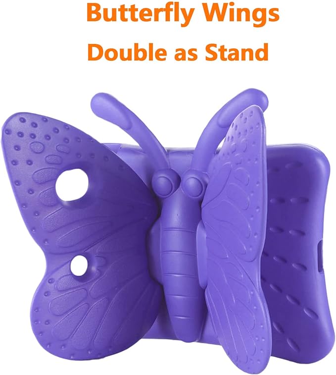 iPad 9th 8th 7th Generation Case Kids Girls, Cute Butterfly Shockproof EVA Foam Super Protection Stand Cover for iPad 2021 2020 2019 10.2" and iPad Air 3 Pro 10.5" - Purple