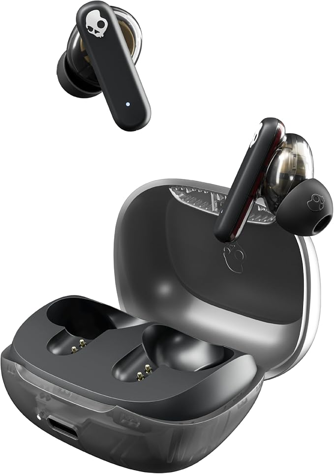 Skullcandy Smokin’ Buds Wireless Earbuds, Bluetooth Headphones, Noise Isolating Fit, Up to 20 Hours Battery, IPX4 Sweat and Water Resistant, Microphone for iPhone Android - Midnight Smoke