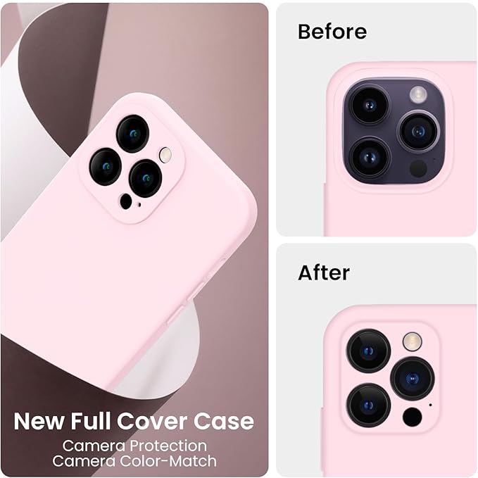 FireNova Designed for iPhone 14 Pro Max Case, Silicone Upgraded [Camera Protection] Case with [2 Screen Protectors], Soft Anti-Scratch Microfiber Lining Inside, 6.7 inch, Chalk Pink
