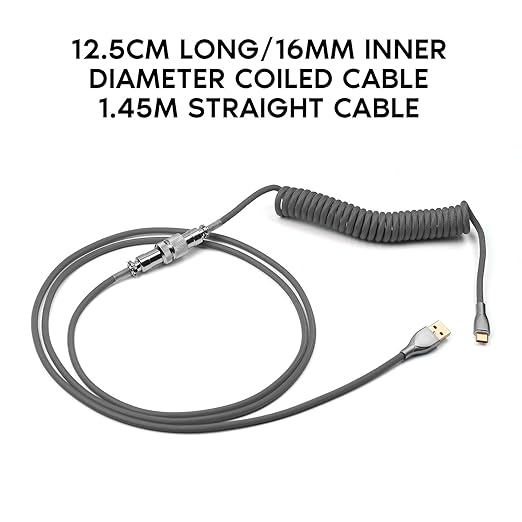 EPOMAKER Mix 1.8m Coiled Type-C to USB A TPU Mechanical Keyboard Space Cable with Detachable Aviator Connector for Gaming Keyboard and Cellphone(Grey)