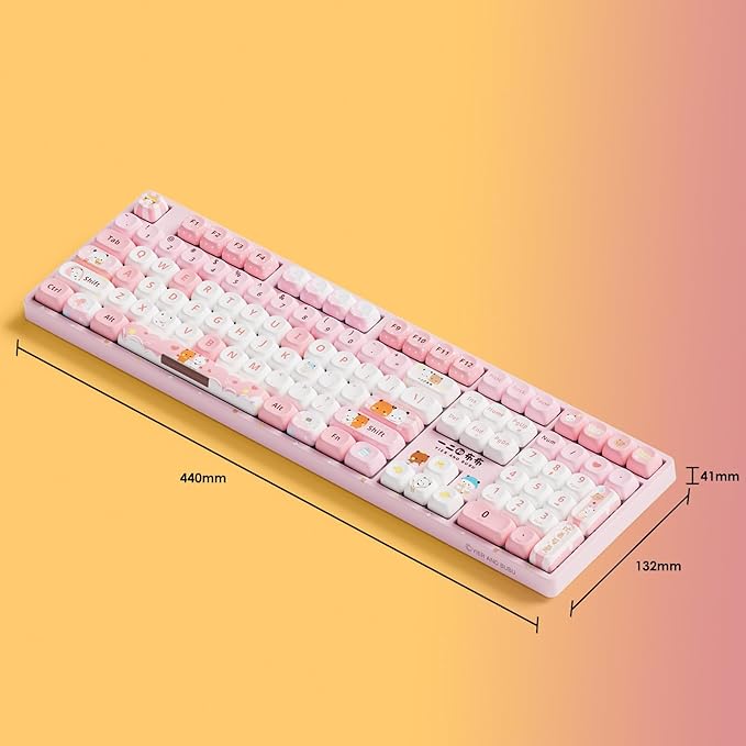Akko Wireless Gaming Keyboard 5108B Plus Full Size Keyboard Bubu & Dudu Pink Hot-Swappable Tri-Mode Mechanical Keyboard RGB Backlight, Piano Pre Lubed Switch