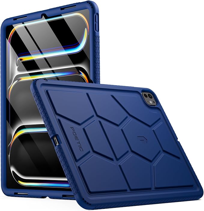 Poetic TurtleSkin Case for iPad Pro 13 Inch (M5) 2025 / (M4) 2024, Heavy Duty Shockproof Rugged Kids Friendly Drop Protection Silicone Cover Case, Navy Blue