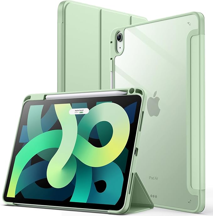 JETech Case ONLY for iPad Air 11-Inch M4/M3/M2 (2026/2025/2024), iPad Air 5/4 (2022/2020 5th/4th) with Pencil Holder, Clear Transparent Back Slim Stand Shockproof Tablet Cover (Green)