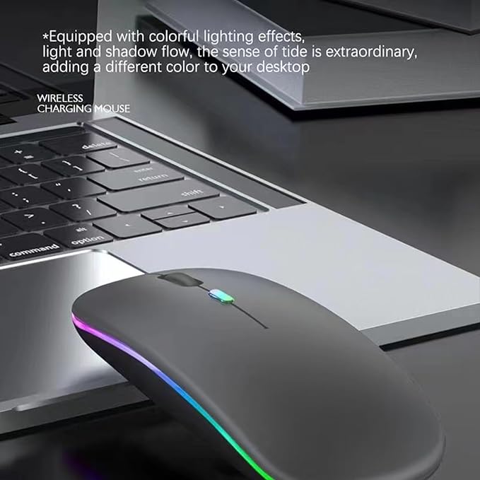 Guiheng Wireless Bluetooth Mouse,LED Dual Mode Rechargeable Silent Slim Laptop Mouse,Portable(BT5.2+USB Receiver) Dual Mode Computer Mice,for Laptop,Desktop Computer,ipad Tablet,Phone,TV (Grey)