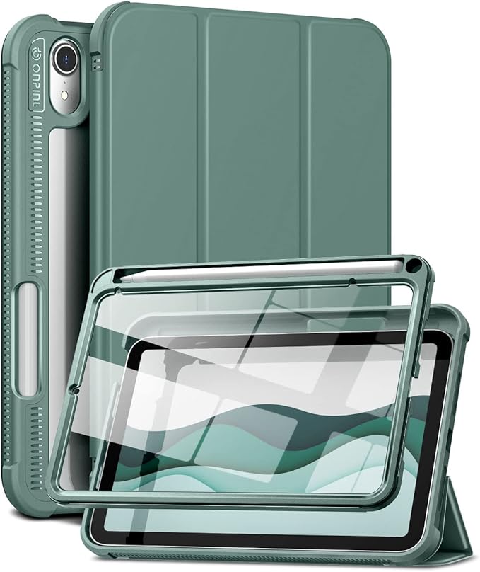Case for iPad mini 7 (A17 Pro) 2024 & iPad mini 6 2021 Case, [Built-in Screen Protector][Auto Sleep/Wake][Pencil Holder] iPad mini 6th Generation 8.3-inch Soft Leather Flip Cover with Stand, Green