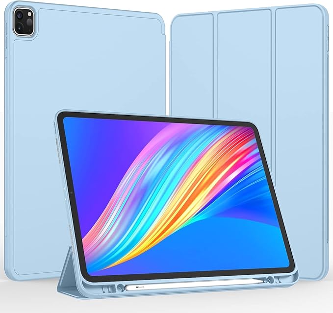 iMieet Case for iPad Pro 11 Inch (M5) 2025 /(M4) 2024 5th Gen, Trifold Stand Smart Cover with Pencil Holder and Soft TPU Back, Auto Wake/Sleep (Sky Blue)