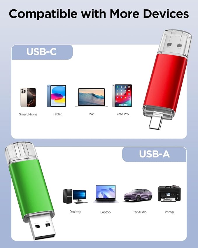 AreTop 16GB USB C Thumb Drive USB 2.0 Dual Flash Drive 16GB USB Drive 2-in-1 Portable Type-C Memory Stick Compatible with iPhone 16/15, Android Smartphone, Computers, MacBook, Tablets, PC, 5 Pack