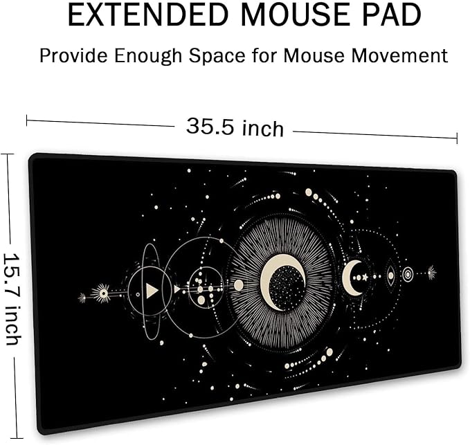 SSOIU Moon Phases Large Mouse Pad, Full Desk XXL Extended Gaming Mouse Pad 35.5" X 15.7", Waterproof Desk Mat Stitched Edges, Non-Slip Laptop Computer Keyboard Mousepad for Office and Home