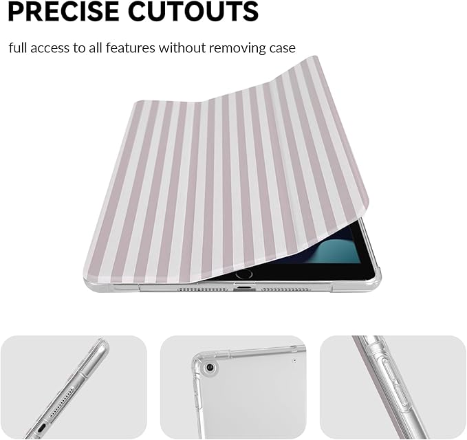 Lovmooful Compatible for iPad 5/6 (9.7-Inch,2018/2017 Model,6th/5th Generation) Case with Pencil Holder Cute Striped with Aesthetic Design Soft TPU Trifold Stand Protective-Apricot