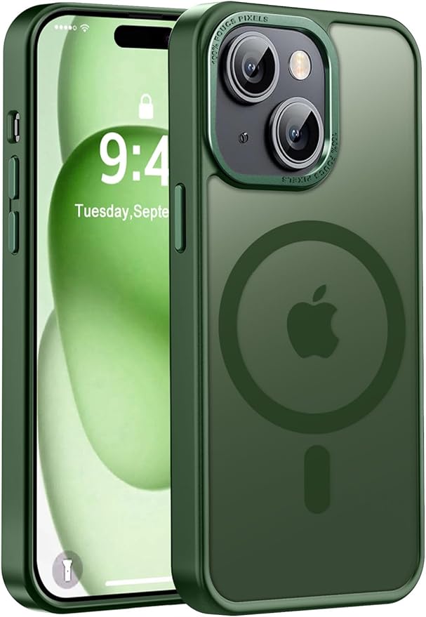 Newfuture Magnetic for iPhone 15 Case [Compatible with Magsafe] [Military Grade Drop Protection] Translucent Matte Anti-Fingerprint Shockproof Phone Case for iPhone 15 6.1 inch, Dark Green