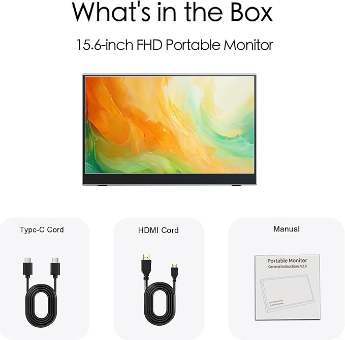 15.6 Inch Portable Monitor Ultra Slim Full HD 1080p IPS Travel Monitor, USB C Plug&Play Portable HDMI Second Screen for Laptop Mac Phone Xbox Switch