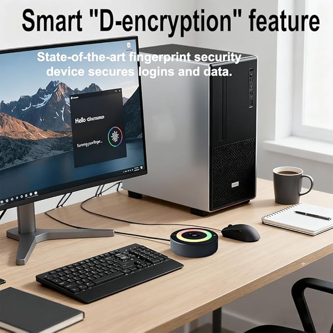 USB Fingerprint Reader Fingerprint for Windows10/11, Tap and Go with 360° Touch with 5ft Extension Cable-Windows Password Free Operation Windows Hello Automatic Driver Installation