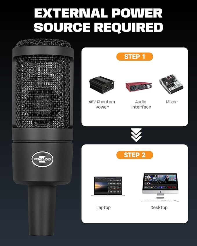 XLR Podcast Microphone, Professional Cardioid Studio Condenser Microphone XLR with 26mm Large Diaphragm for Recording, Streaming, Gaming, ASMR, Computer PC Mic Kit with Boom Arm, Pop Filter