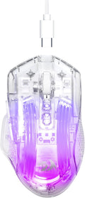 Redragon Wired Gaming Mouse, 24,000 DPI, 7 Programmable Button, 2 Side Buttons, 8 RGB LED Backlit Mode, Clear Transparent Shell, Light up Gamer Mice, Soft Cable for PC/Mac/Xbox, White