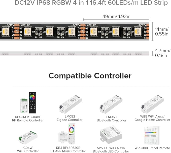 BTF-LIGHTING IP68 Waterproof Outdoor RGBW LED Strip 5050SMD RGB+Cool White(6000K-7000K) 4 Colors in 1 DC12V 5m 16.4ft 60LED/m Multi-Colored Tape Lights Can Work Outdoor(No Adapter or Controller)