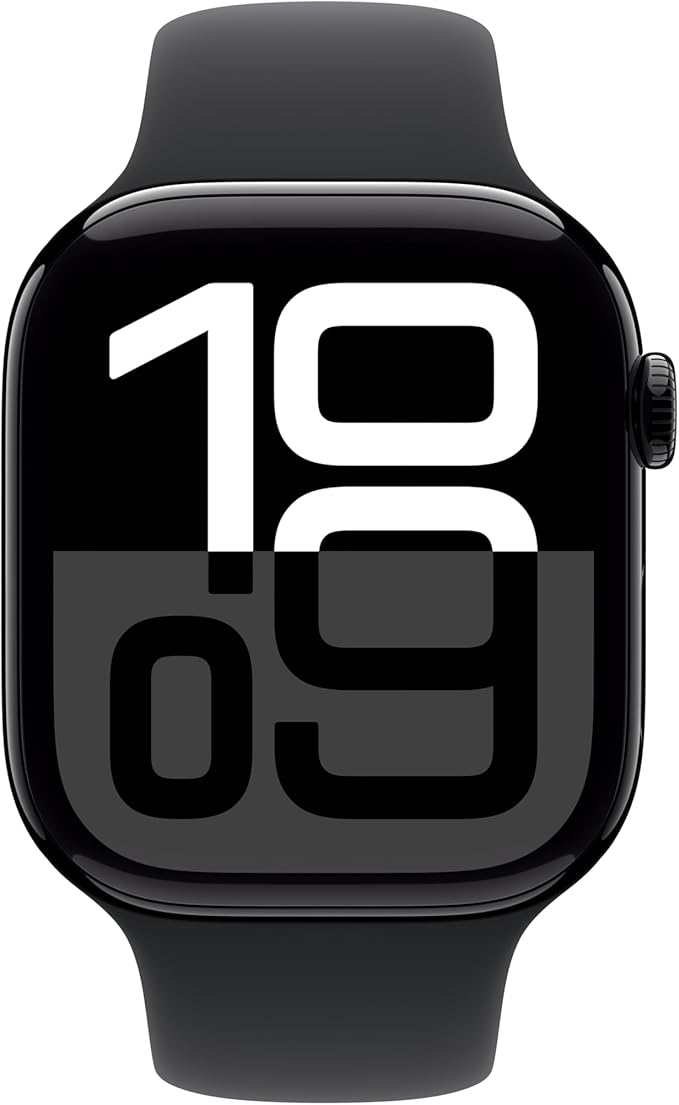 Apple Watch Series 10 [GPS + Cellular 46mm case] Smartwatch with Jet Black Aluminum Case with Black Sport Band - M/L. Fitness Tracker, ECG App, Always-On Retina Display, Water Resistant
