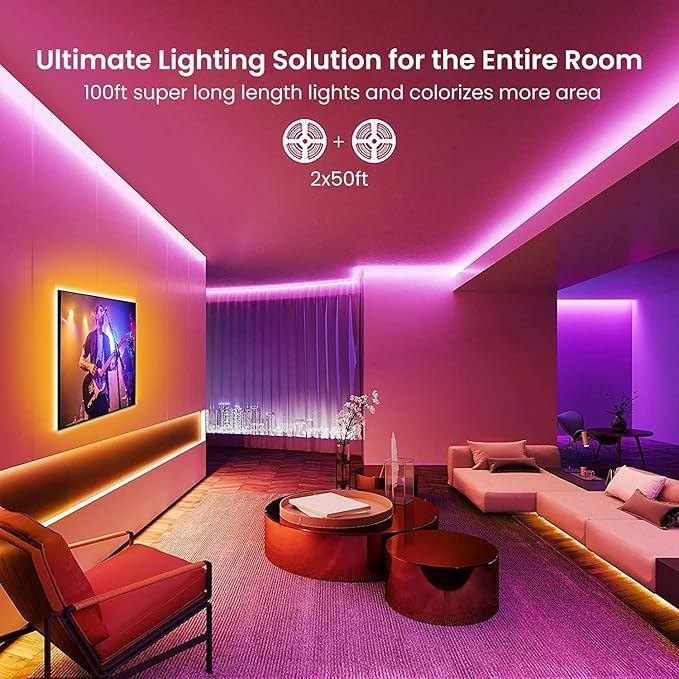 GUPUP LED Strip Lights 30 ft, LED Lights for Bedroom RGB Color Changing Rope Lighting with Remote 5050 12V Tape Lighting DIY Colors for Room, Home Decoration