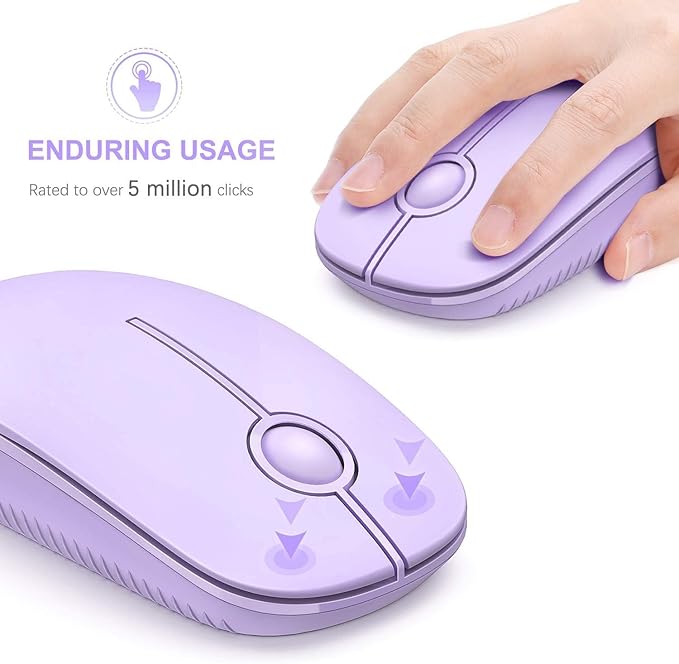 Unipows Wireless Mouse - 2.4G Slim Portable Computer Mouse with Nano Receiver, Less Noise Mobile Optical Mice for Notebook, PC, Laptop, Desktop-Purple