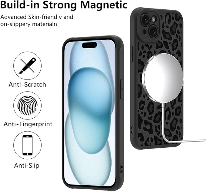 KANGHAR Case for iPhone 15 Phone Case [Compatible with Magsafe] Leopard Printed Pattern Cute Cheetah Protective Magnetic Case for Girls Women Men 6.1"