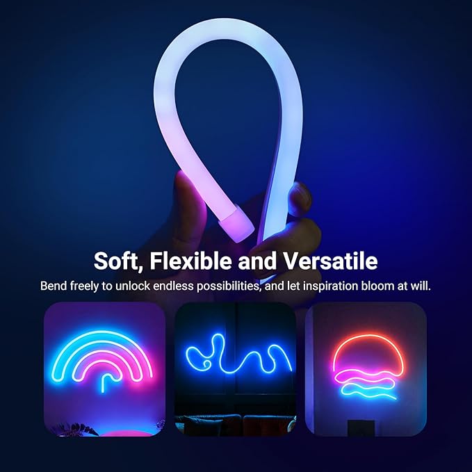 NEEWER 9.84ft/3m LED Strip Lights, Smart AI RGB Flexible Cuttable Neon Rope Light with App Control for Bedroom Gaming Room Indoor Studio Home Wall Decor, Compatible with Google Assistant Alexa, NS02