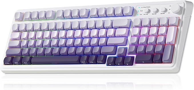AULA S99 Wireless Keyboard, Tri-Mode Bluetooth/2.4GHz/USB-C Cute Creamy Gaming Keyboard with Number Pad RGB Backlit, Media Knob Custom Computer Keyboards for MAC Xbox PC Gamer - Gradient Purple