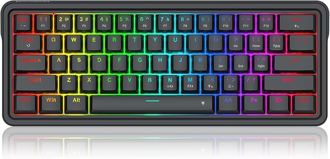 Redragon K722 60% Wired Gasket RGB Gaming Keyboard, 61 Keys Hot-Swap Compact Mechanical Keyboard w/Free-Mod Socket, 3-Layer Noise Dampening, Quiet Custom Linear Switch