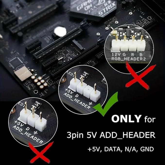 RGB Strip Light for PC Case, 2x19.7in 60LEDs Addressable LED Strip for Motherboard 5V 3-Pin Header Gaming Case DIY Lighting