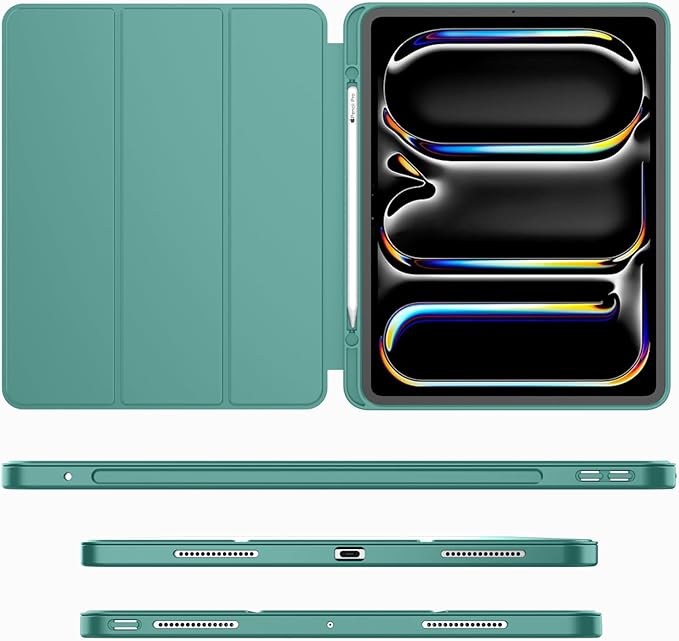 iMieet Case for iPad Pro 11 Inch (M5) 2025 /(M4) 2024 5th Gen, Trifold Stand Smart Cover with Pencil Holder and Soft TPU Back, Auto Wake/Sleep (Forest Green)