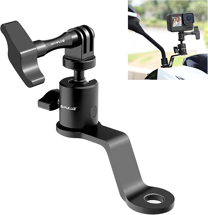 PULUZ Aluminum Motorcycle Rearview Mirror Mount Bracket Holder Compatible with Gopro Hero 13/12/11/10/9/8, DJI Osmo and Insta360 Action Cameras