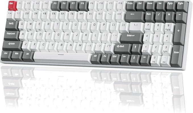 RK ROYAL KLUDGE RK100 Wireless Mechanical Keyboard RGB Backlit Bluetooth5.1/2.4G/Wired 96% Full Size 100-Key Hot Swappable Gaming Keyboard Brown Switch Carbon