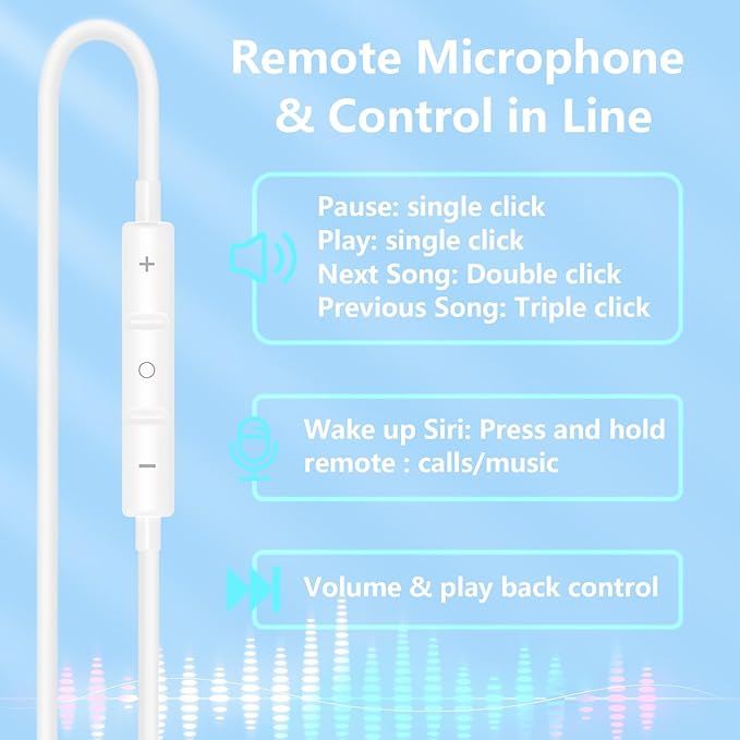 2Pack Wired Earbuds for iPhone with Lightning Connector, Hi-Fi Sound Headphones with Built-in Remote to Control Music, Volume and Calling Microphone Compatible with iPhone 14/13/12/11/SE/XR/X/8/7/iPad