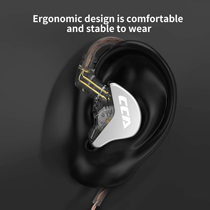 CCA CRA in Ear Monitors Headphones with Microphone Wired Extra Bass Earbud, Dynamic Driver Earphone with Detachable Cable, Noise Isolating Headphone with 3.5mm Jack for Singers Musicians (White)