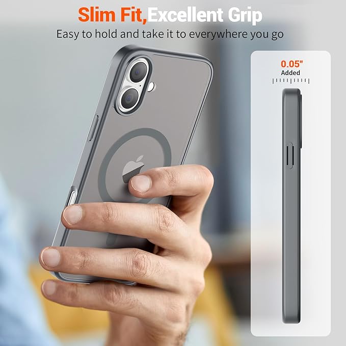 SUPFINE Magnetic for iPhone 16 Case (Compatible with MagSafe) (Military Grade Drop Protection) Translucent Matte Shockproof Phone Cover,Gray